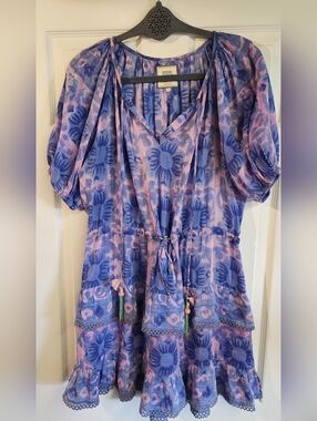 BELL By Aicia Bell Purple & Pink Floral Boho Drawstring Dress